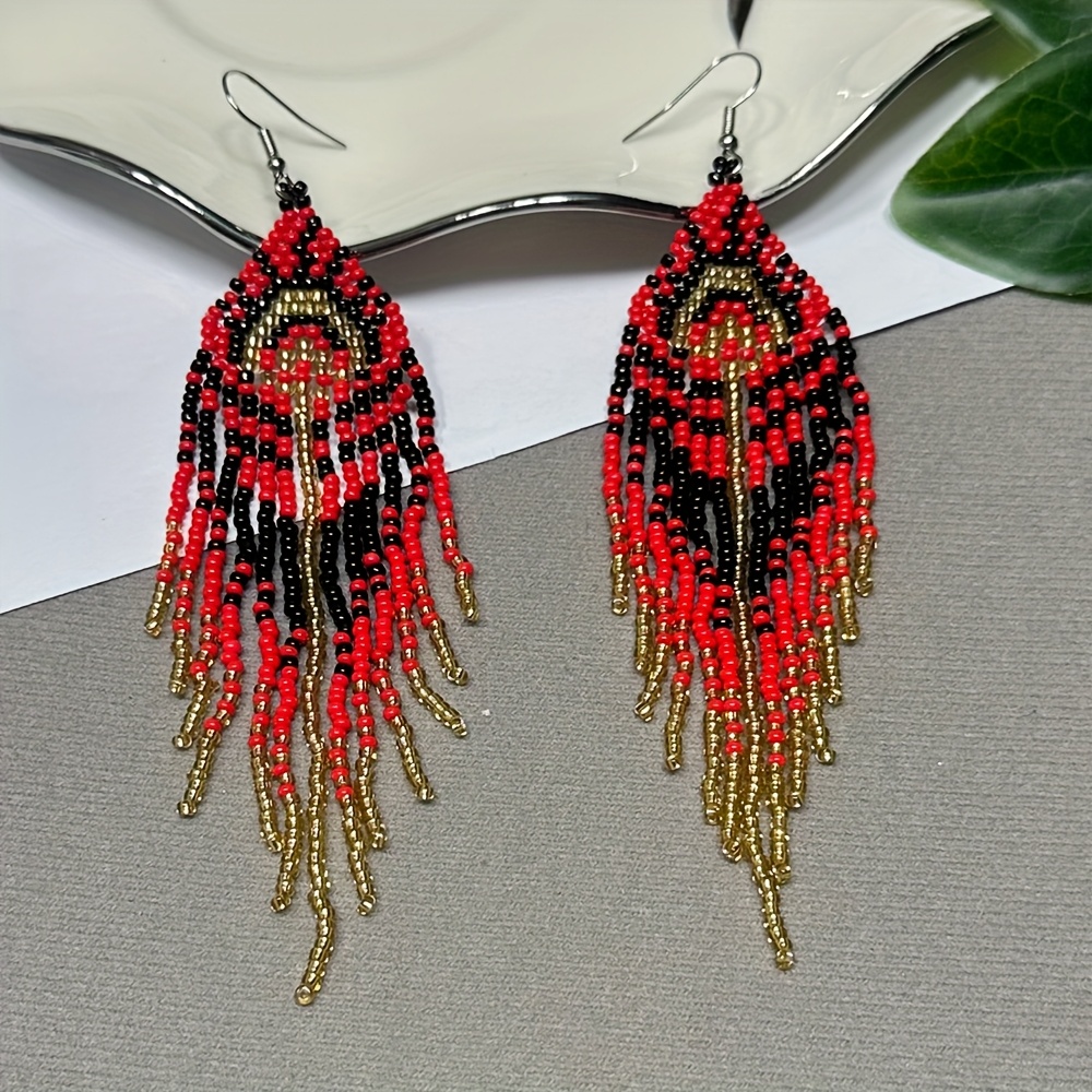 Vintage Dangle Beaded Earrings with Tassels